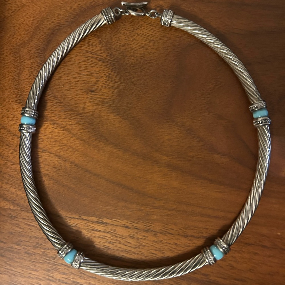 Vintage Sterling Silver Cable Collar Necklace with Turquoise Accents